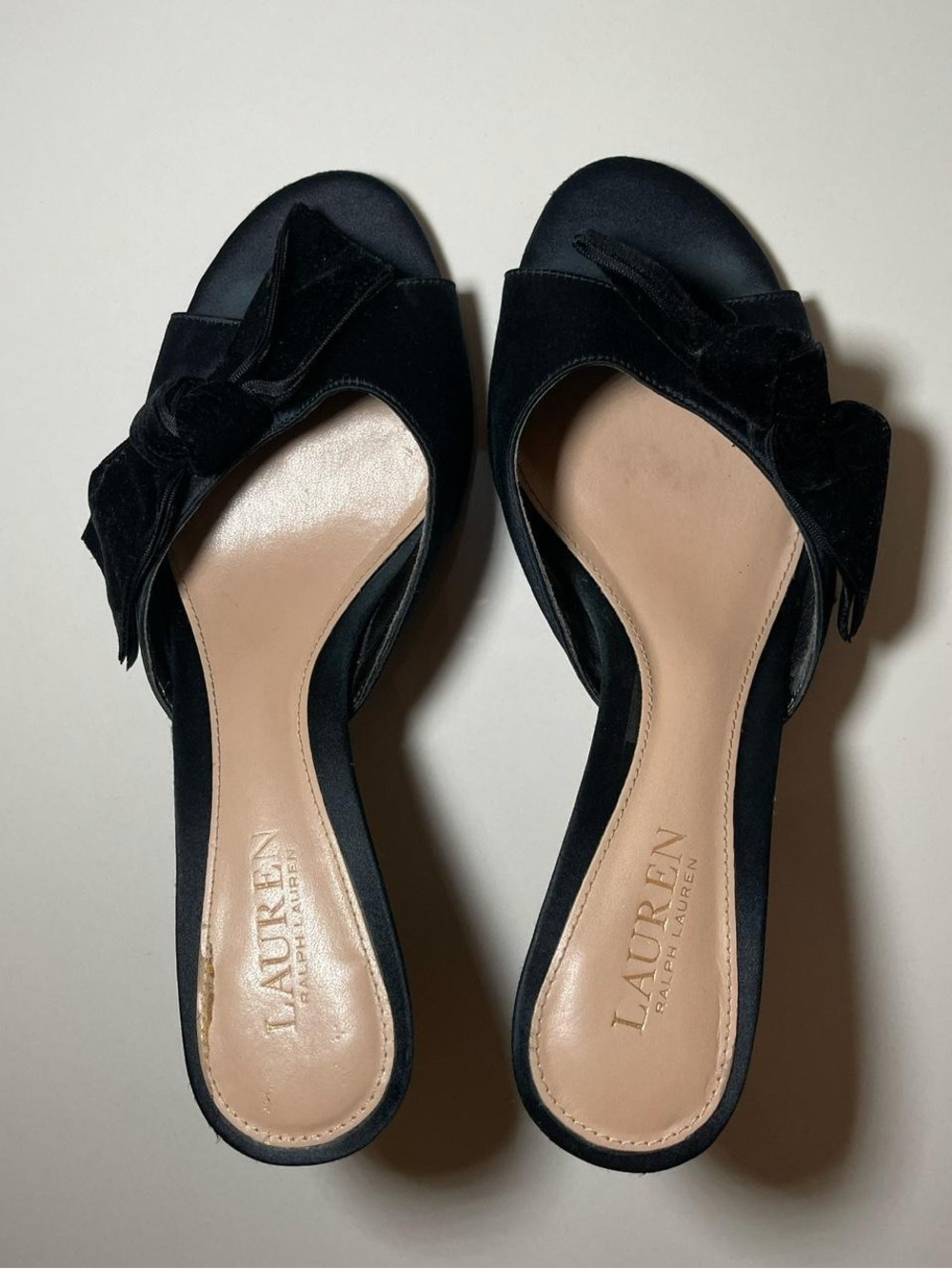 Lauren Ralph Lauren Black Velvet Bow Slip-On Mules